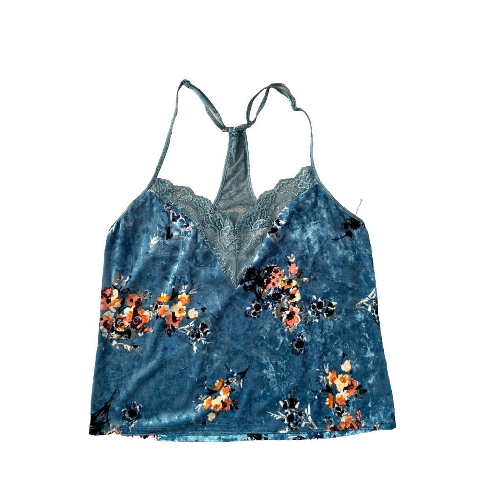 In Bloom Intimates Camisole Velvet Velour Floral Tank Teal ( M )